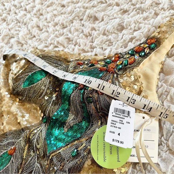 NWT Windsor Gold Sequin Peacock One Shoulder Mini Dress Size 4 - Picture 4 of 7